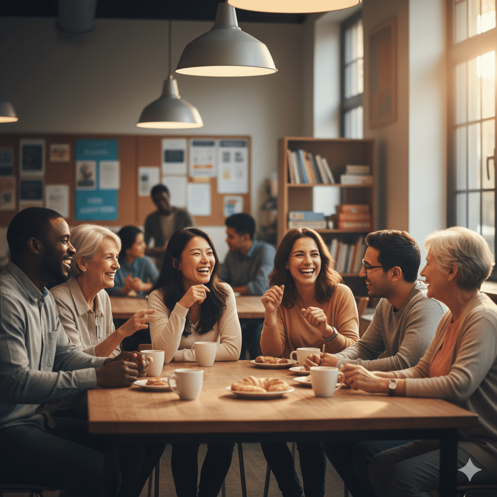 Single parents connecting in a community support group