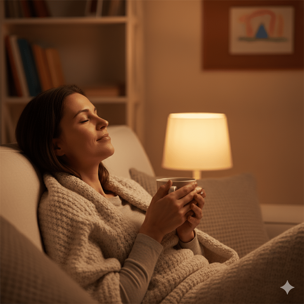 Single parent enjoying quiet self-care time at home