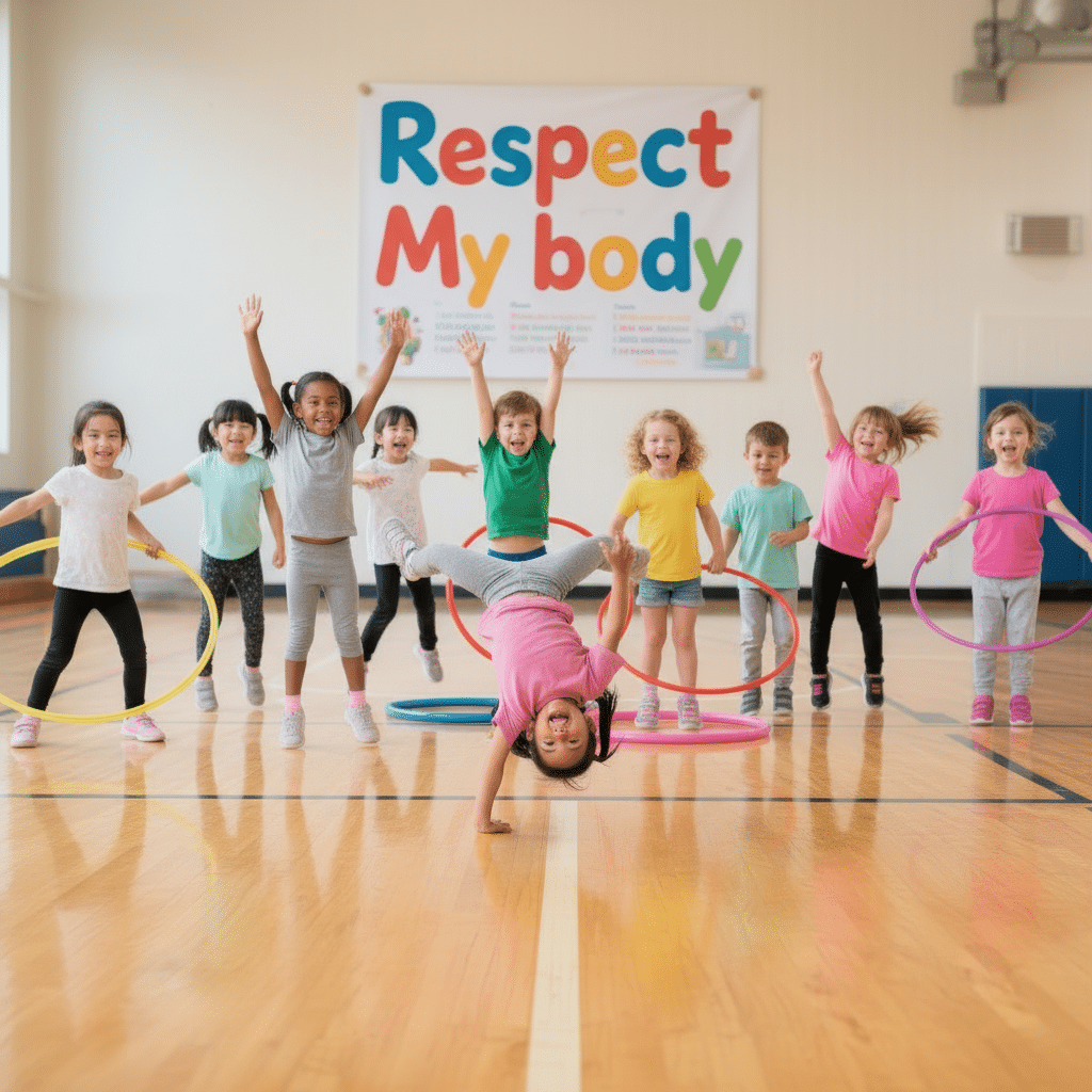 Respect my body: Happy children Celebrating What My Bodies Can Do.