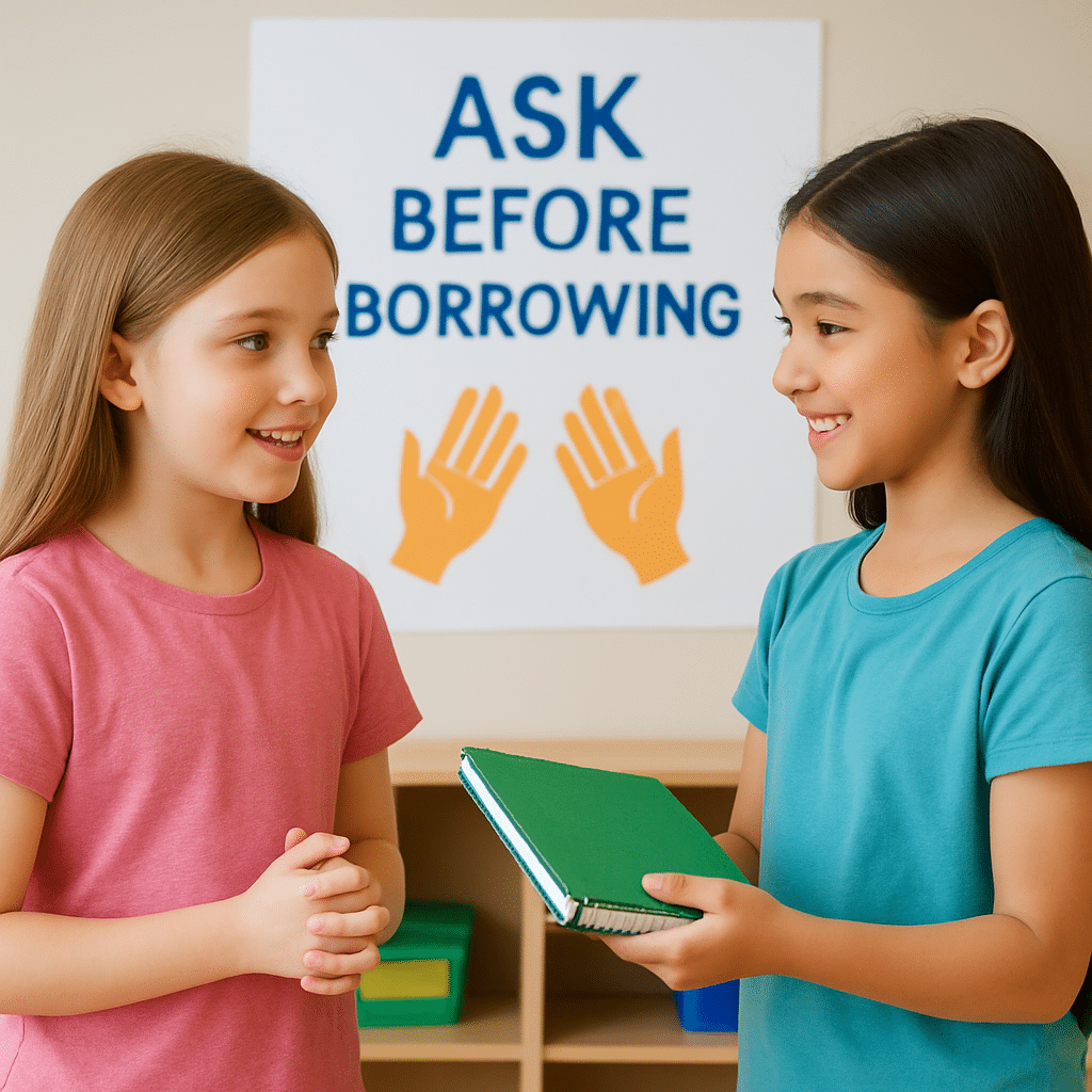 Two tweens asking permission and practicing respectful communication