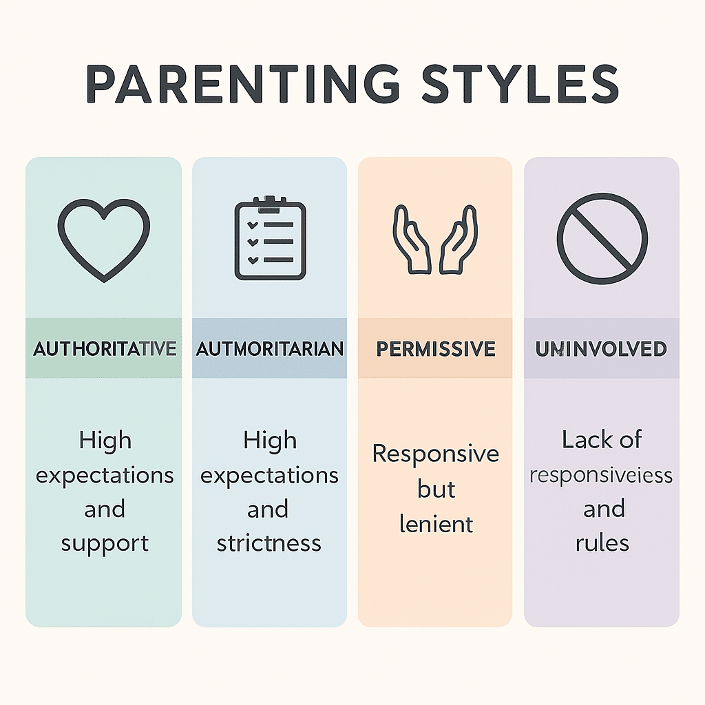 Infographic comparing authoritative, authoritarian, permissive, and uninvolved parenting styles