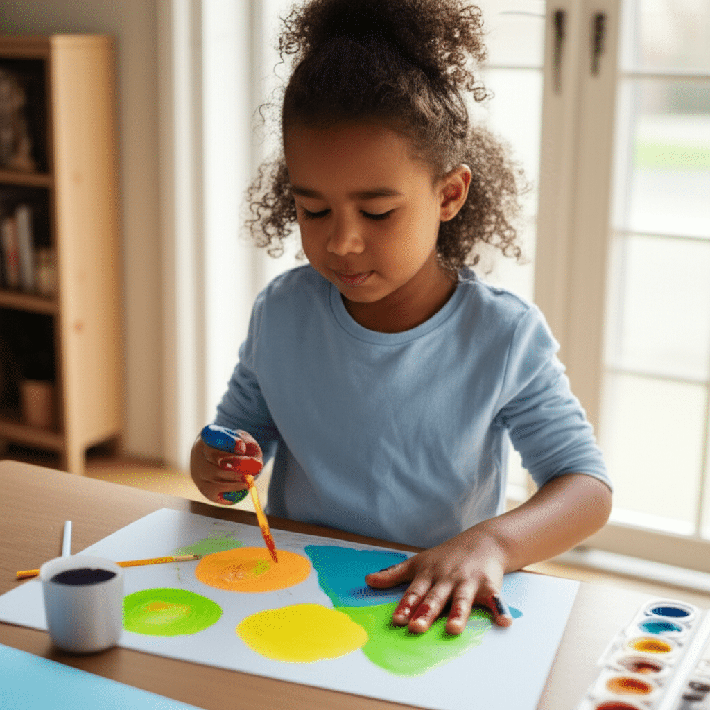 Kid enjoying rainy day painting indoors
