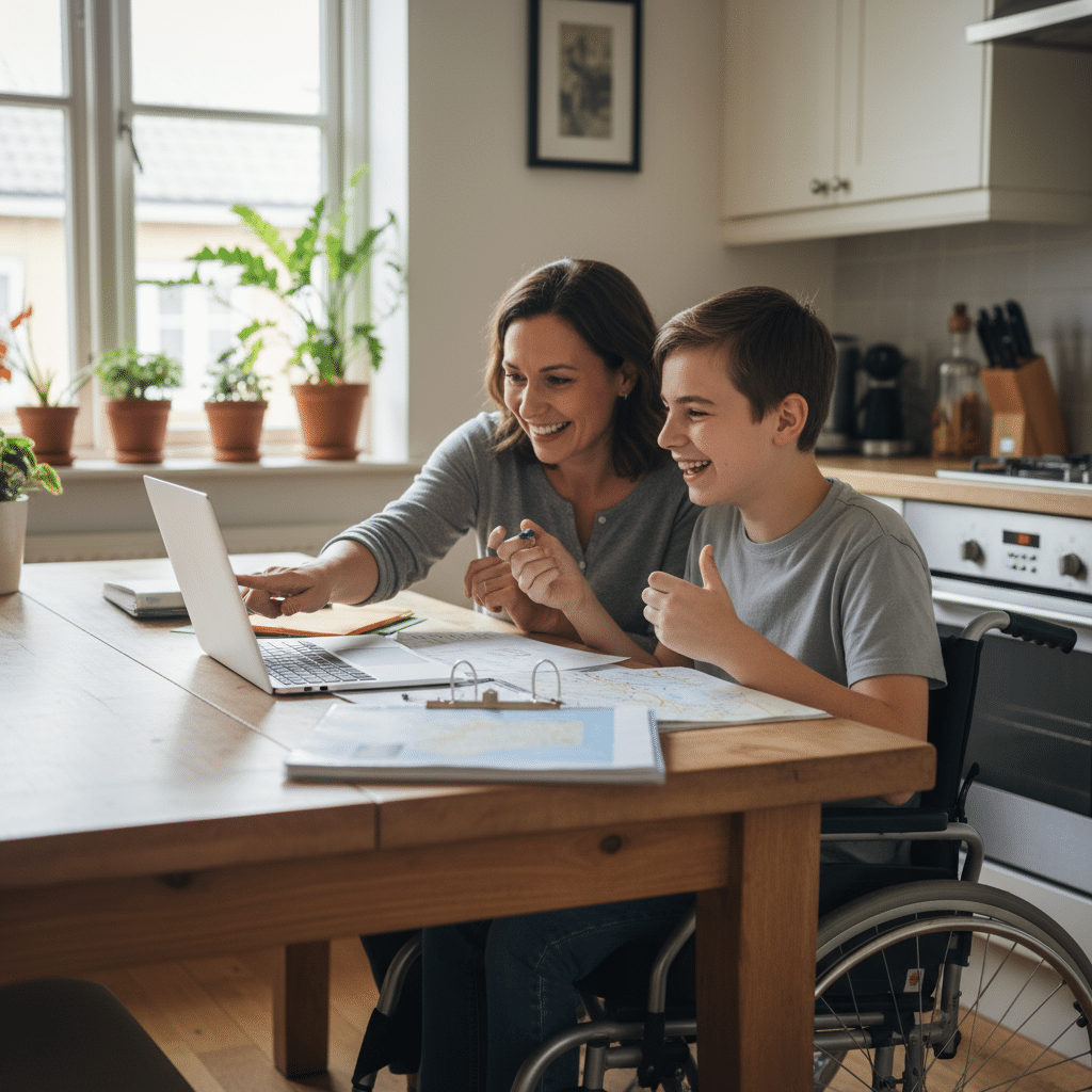 parent supporting disabled teenager independence